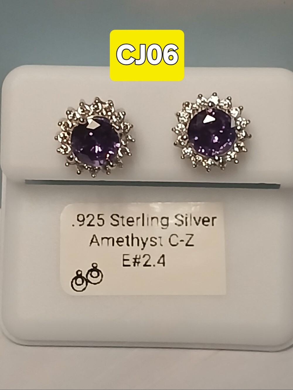 Sterling Silver Amethyst Halo Stud Earrings - Purple